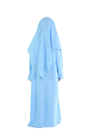 Ensemble abaya khimar 4-16  ans bleu ciel