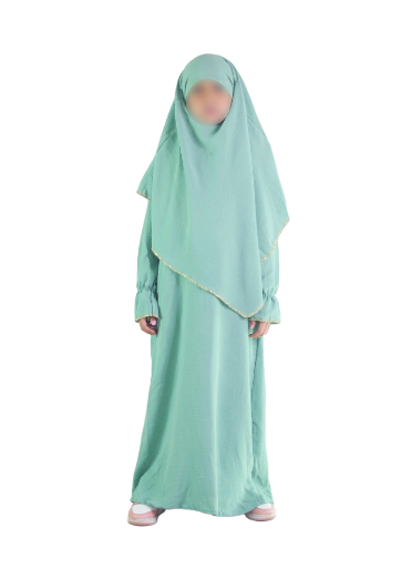 Ensemble abaya khimar 4-16  ans vert d'eau
