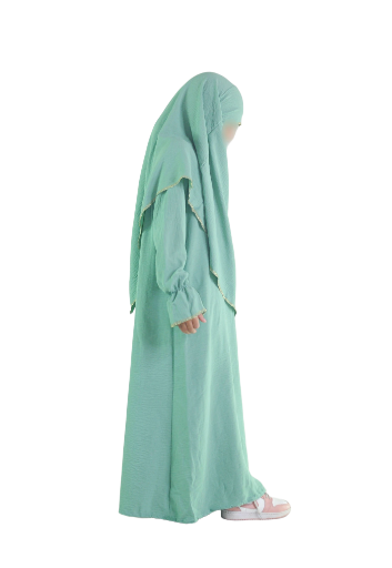 Ensemble abaya khimar 4-16  ans vert d'eau