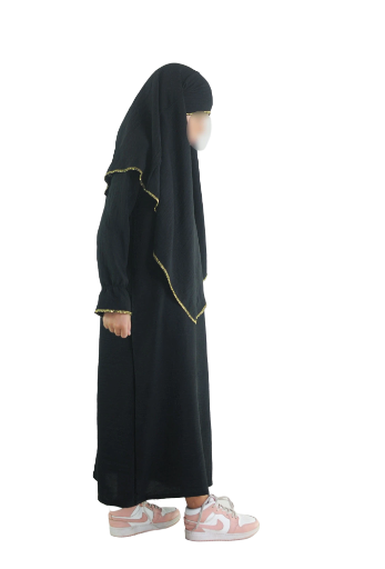 Ensemble abaya khimar 4-16  ans noir