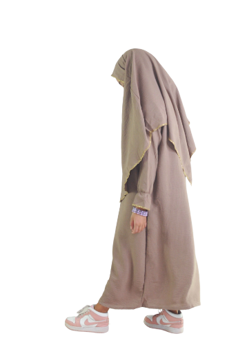 Ensemble abaya khimar 4-16  ans gris taupe