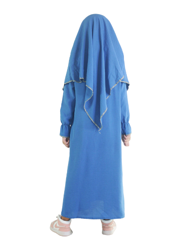 Ensemble abaya khimar 4-16  ans bleu