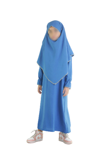 Ensemble abaya khimar 4-16  ans bleu