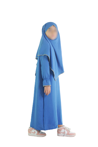 Ensemble abaya khimar 4-16  ans bleu