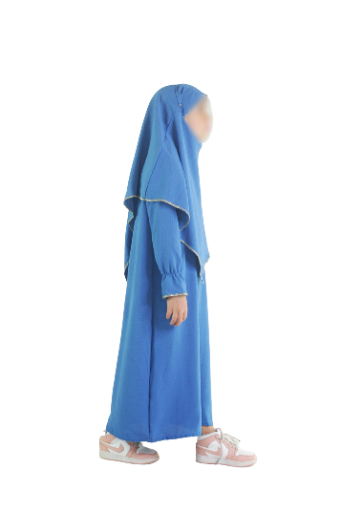 Ensemble abaya khimar 4-16  ans bleu
