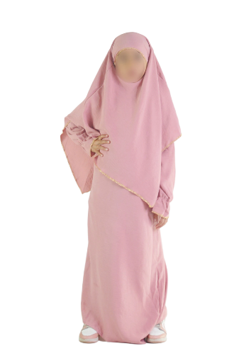 Ensemble abaya khimar 4-16  ans rose