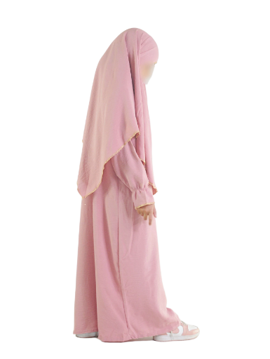 Ensemble abaya khimar 4-16  ans rose