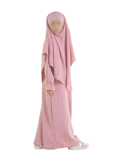 Ensemble abaya khimar 4-16  ans rose