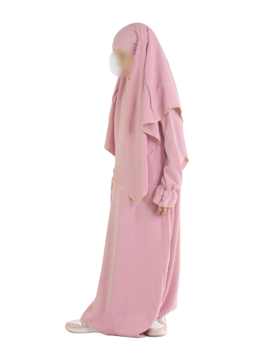Ensemble abaya khimar 4-16  ans rose