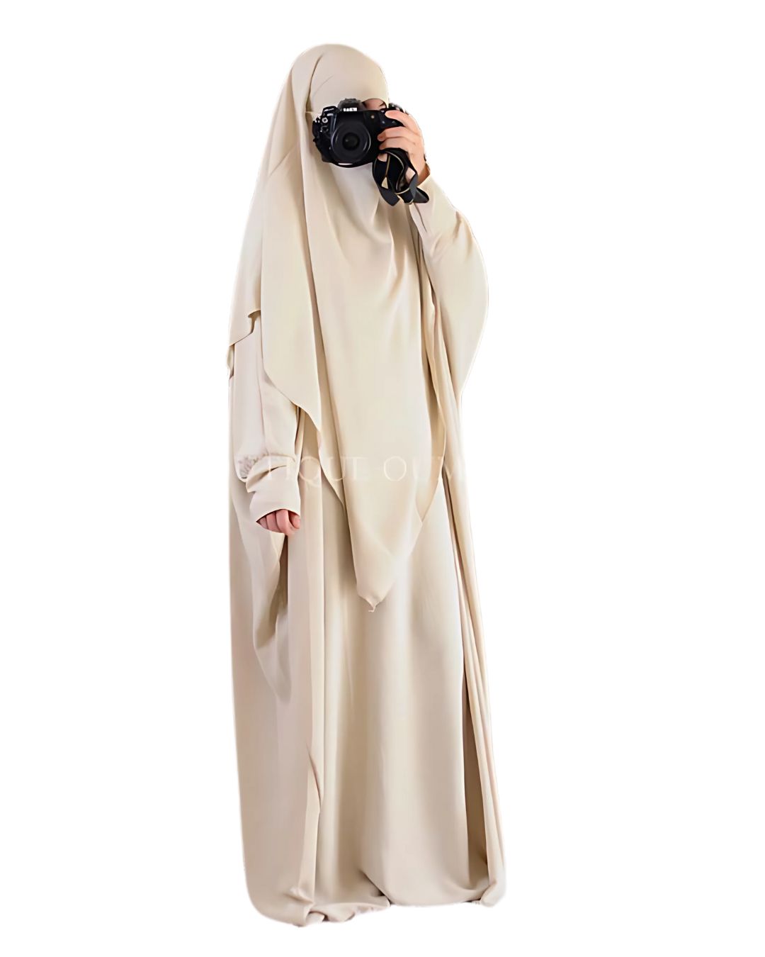 Ensemble abaya papillon et khimar court beige