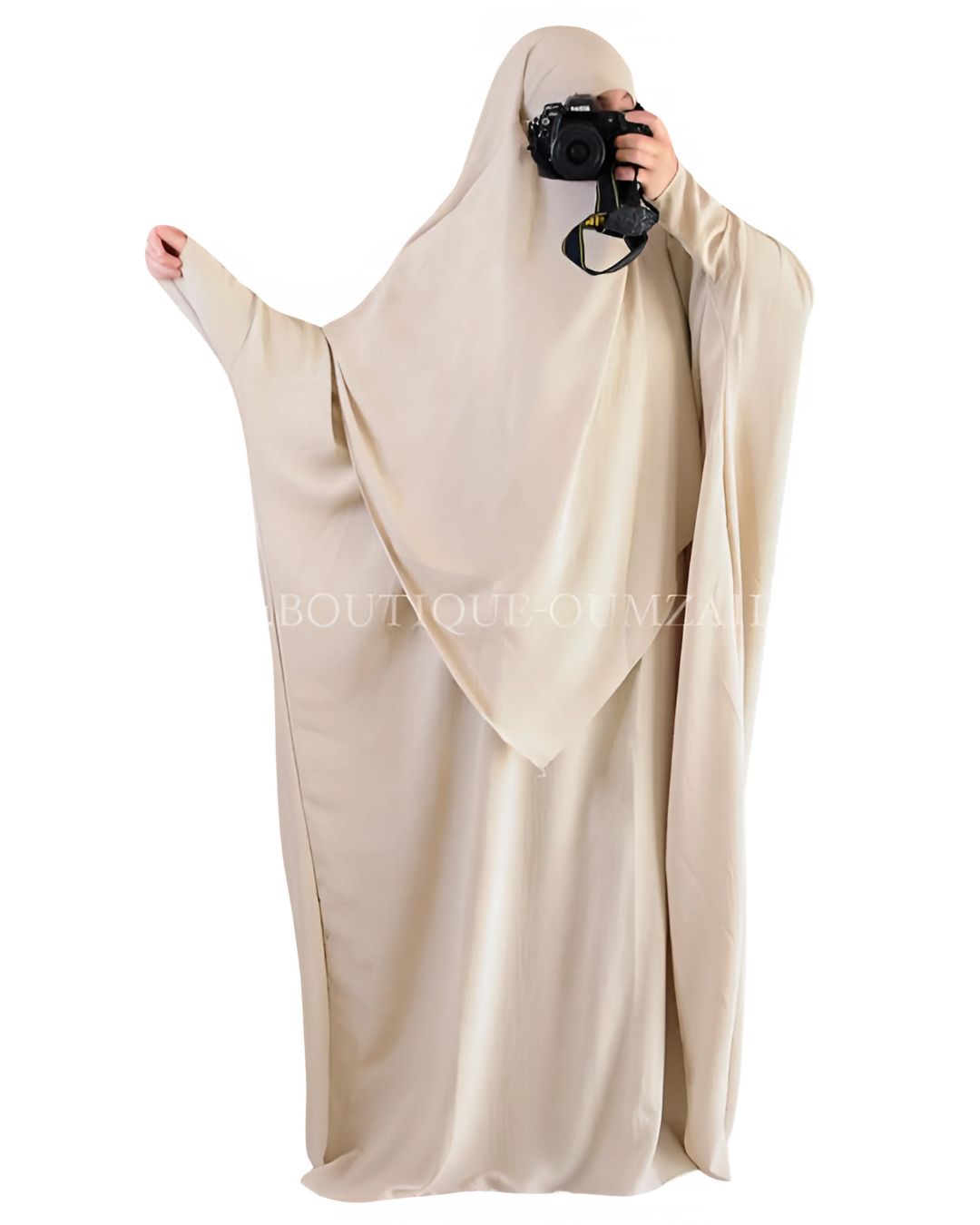 Ensemble abaya papillon et khimar court beige