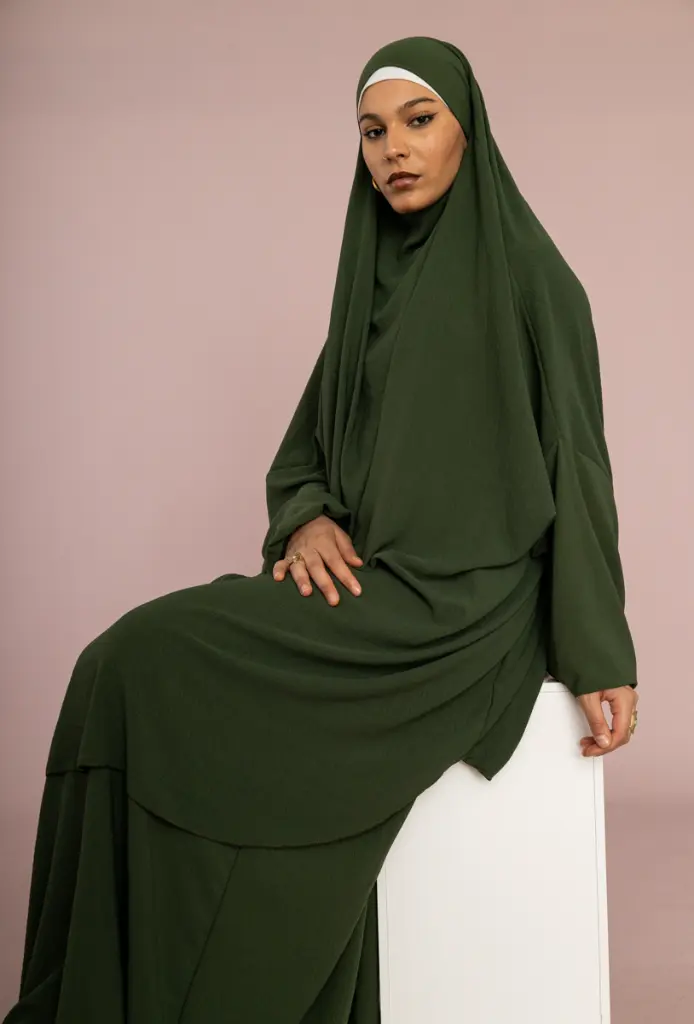 🧕 Ensemble Jilbeb Deux Pièces en Jazz – Mode Pudique Élégante pour Femme Voilée