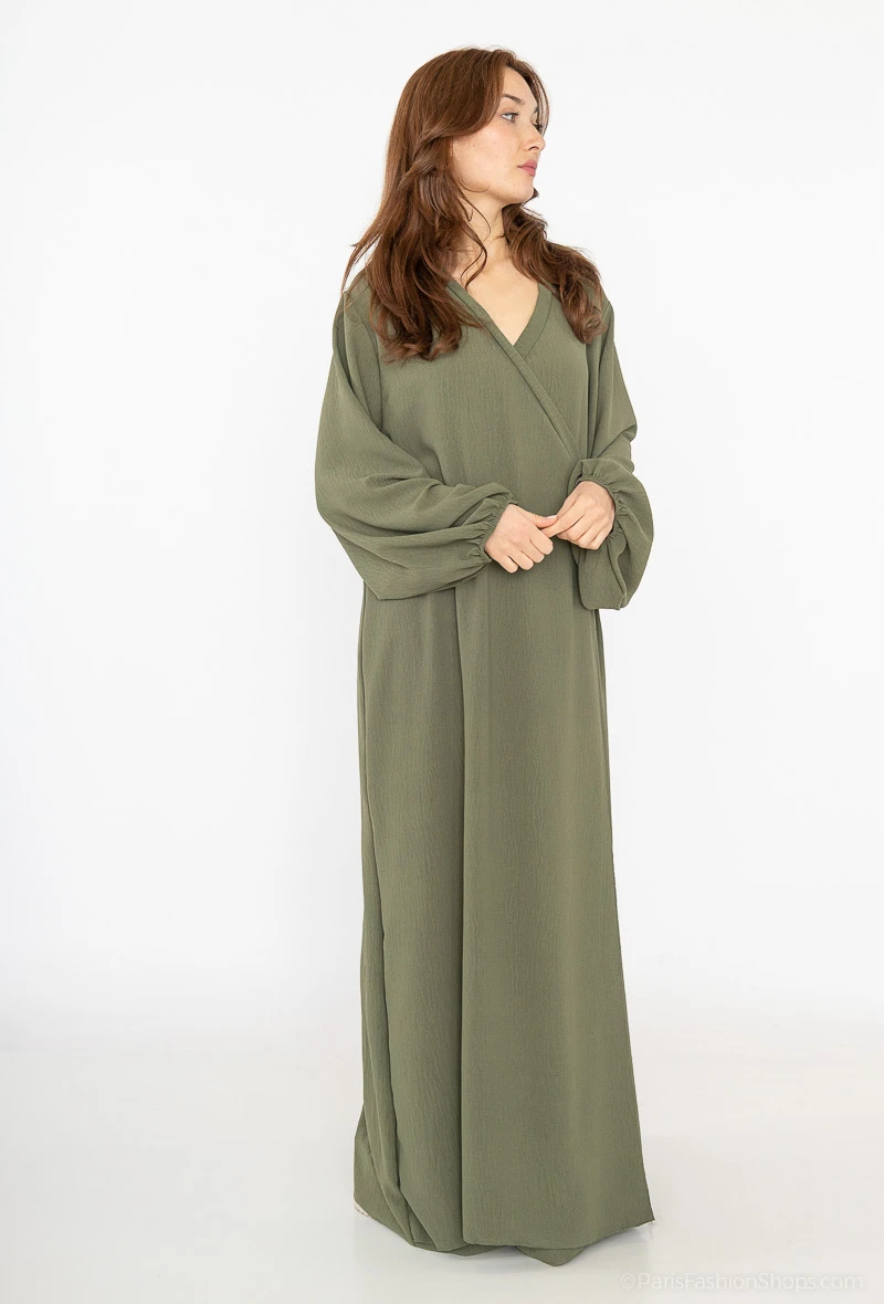 Robe Abaya Croisée en Jazz avec Nœud – Manches Ballon | Mode Pudique Maroc