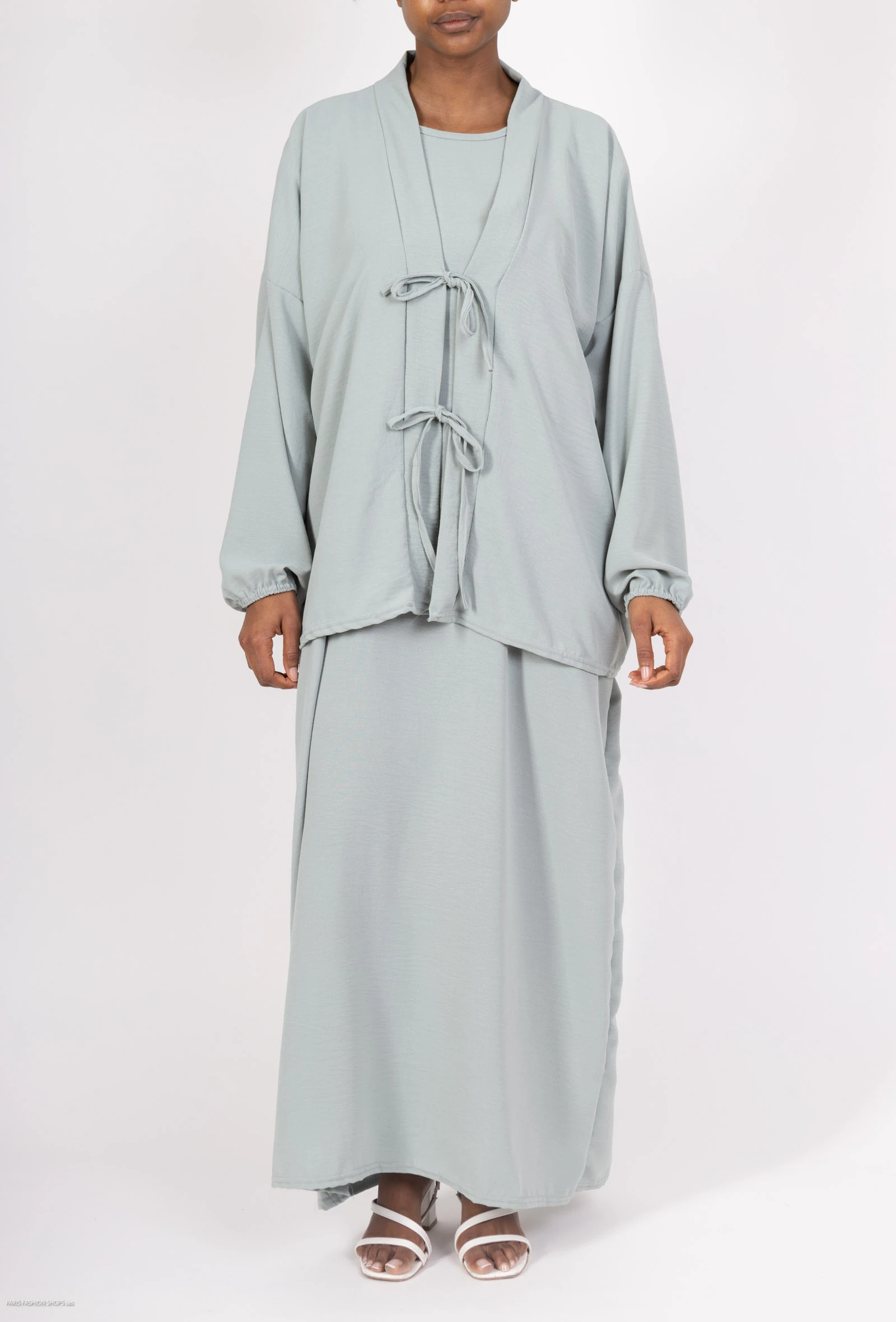🌿 Ensemble hijab 2 pièces robe abaya en tissu jazz – mode pudique élégante au Maroc