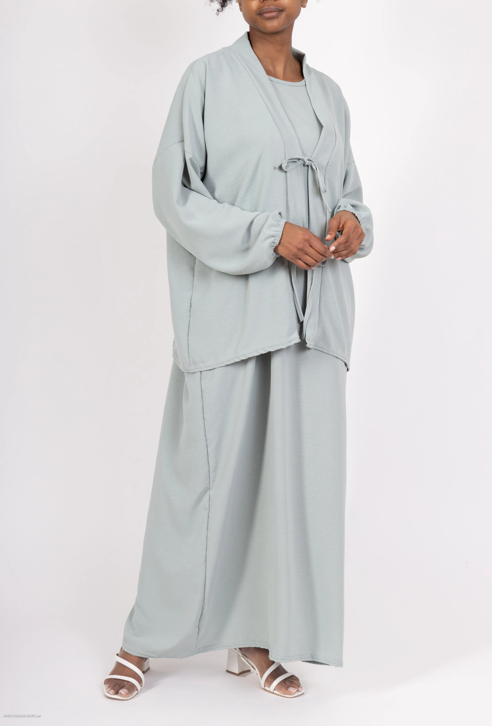 🌿 Ensemble hijab 2 pièces robe abaya en tissu jazz – mode pudique élégante au Maroc
