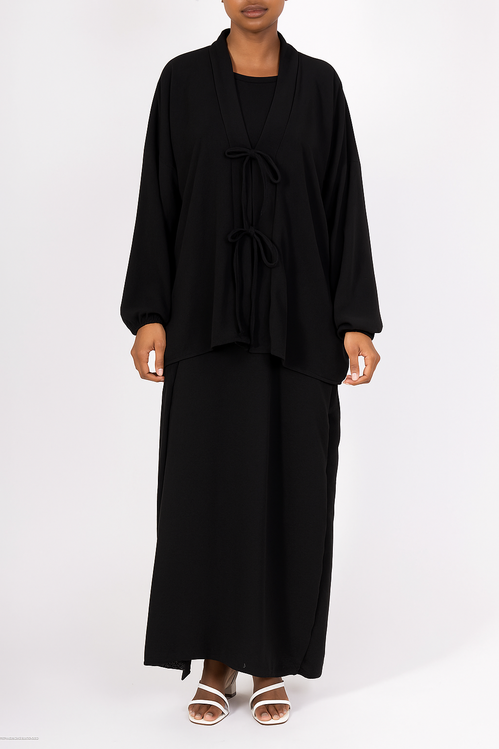 🌿 Ensemble hijab 2 pièces robe abaya en tissu jazz – mode pudique élégante au Maroc