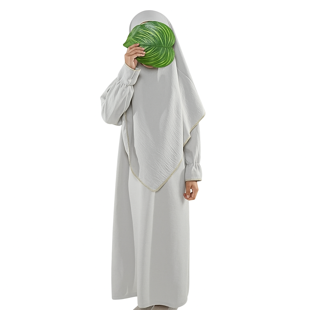 Ensemble abaya khimar 4-16 gris clair