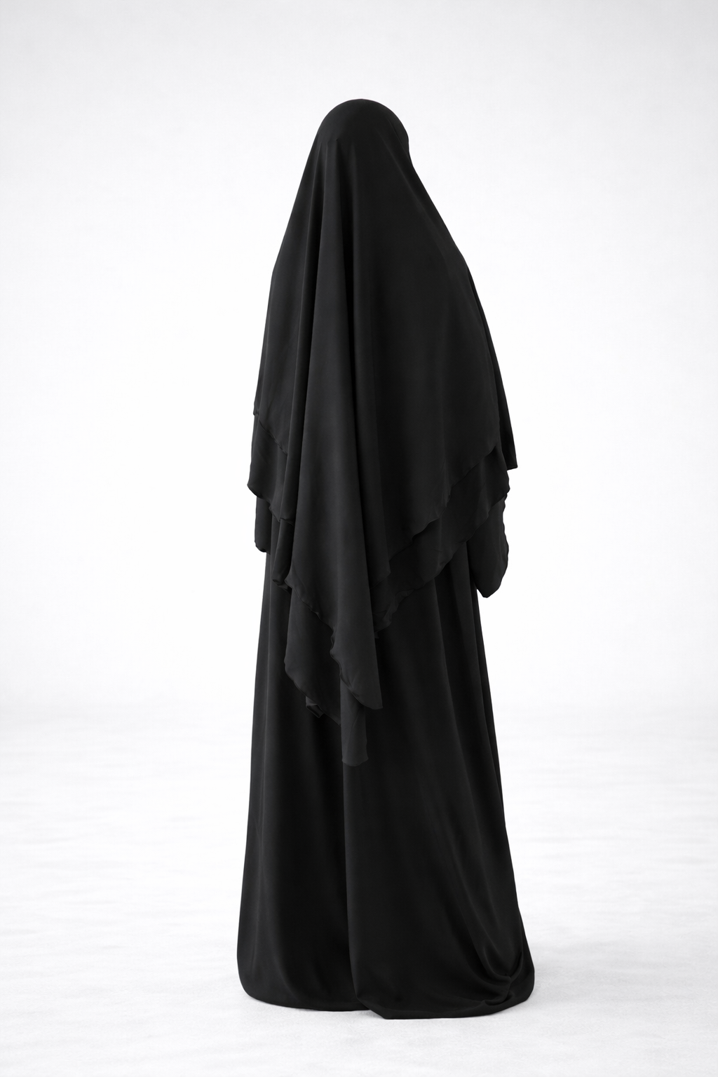 Ensemble Abaya et Khimar 2 voiles - Tissus jazz - Noir