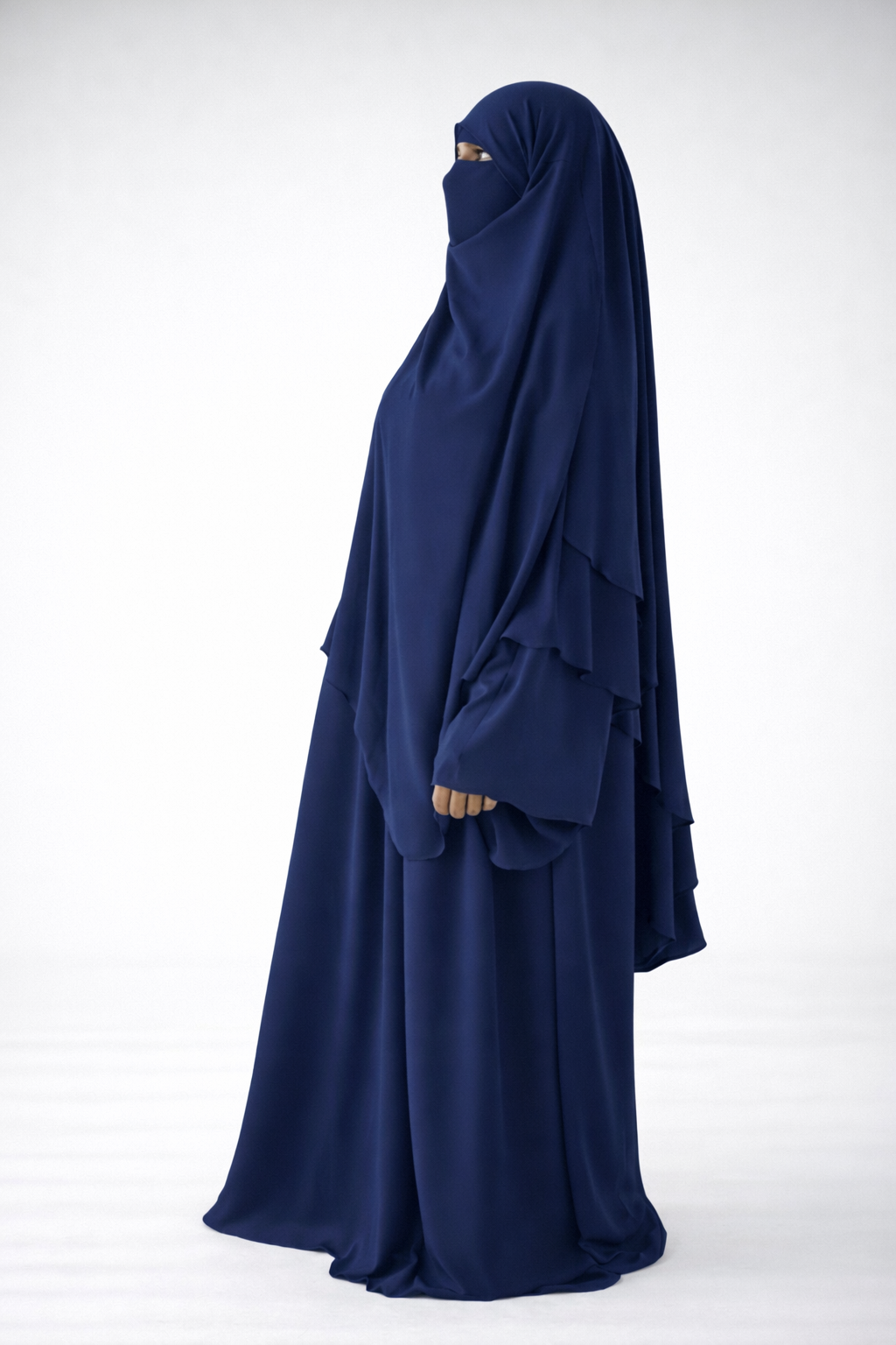 Ensemble Abaya et Khimar 2 voiles - Tissus jazz - Bleu marine