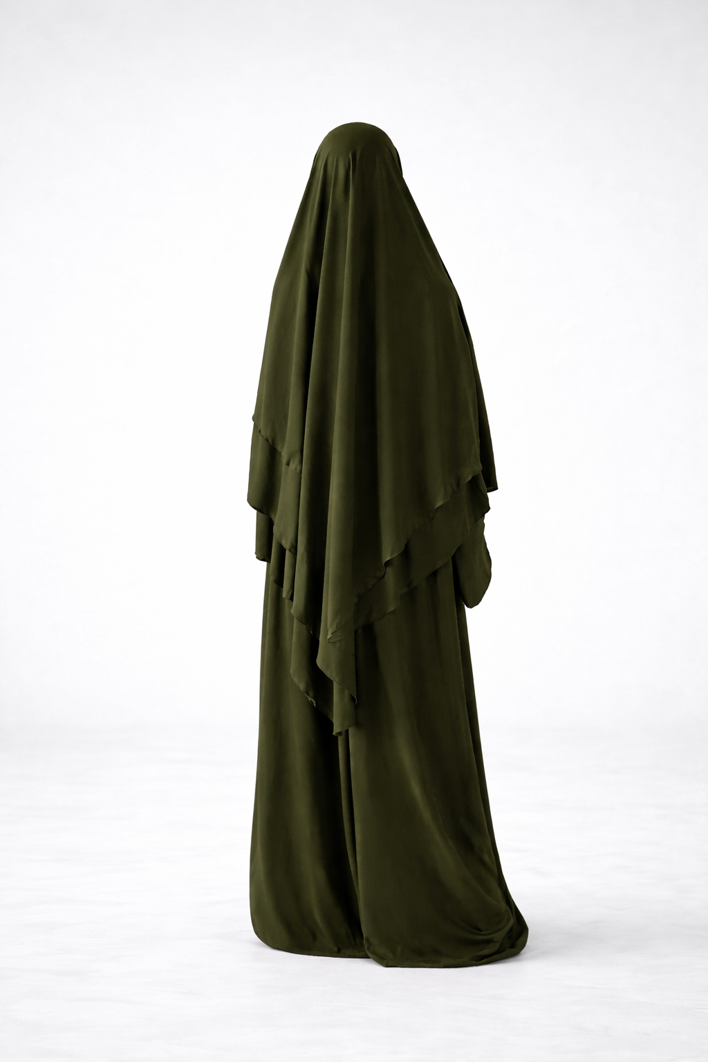 Ensemble Abaya et Khimar 2 voiles - Tissus jazz - Vert Kaki