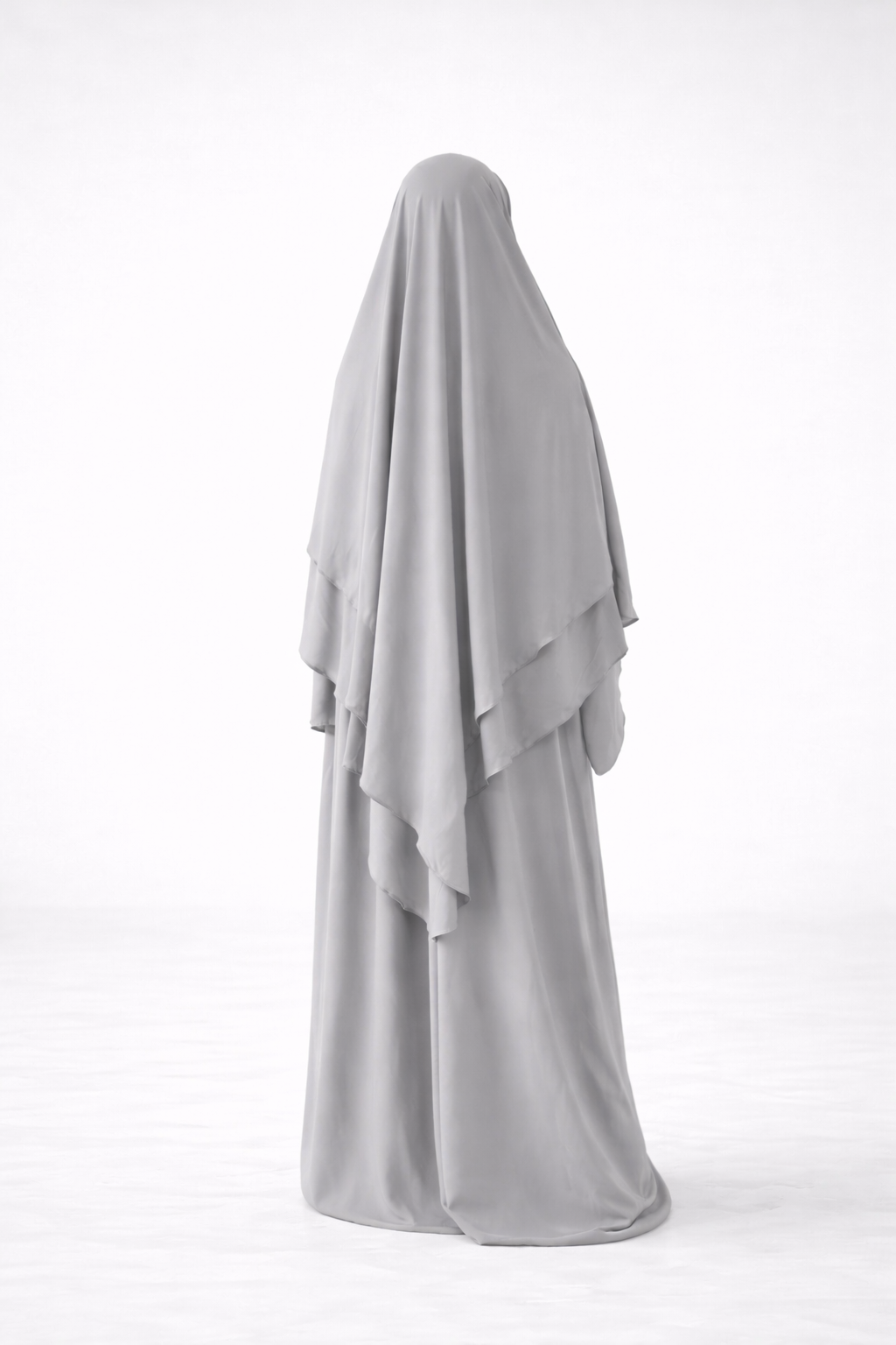 Ensemble Abaya et Khimar 2 voiles - Tissus jazz - Gris clair