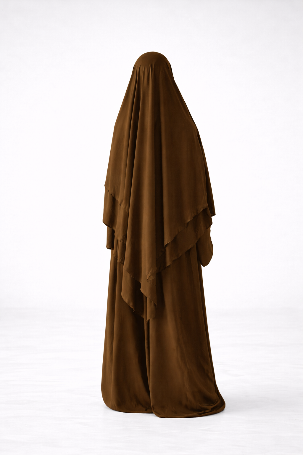 Ensemble Abaya et Khimar 2 voiles - Tissus jazz - Marron café