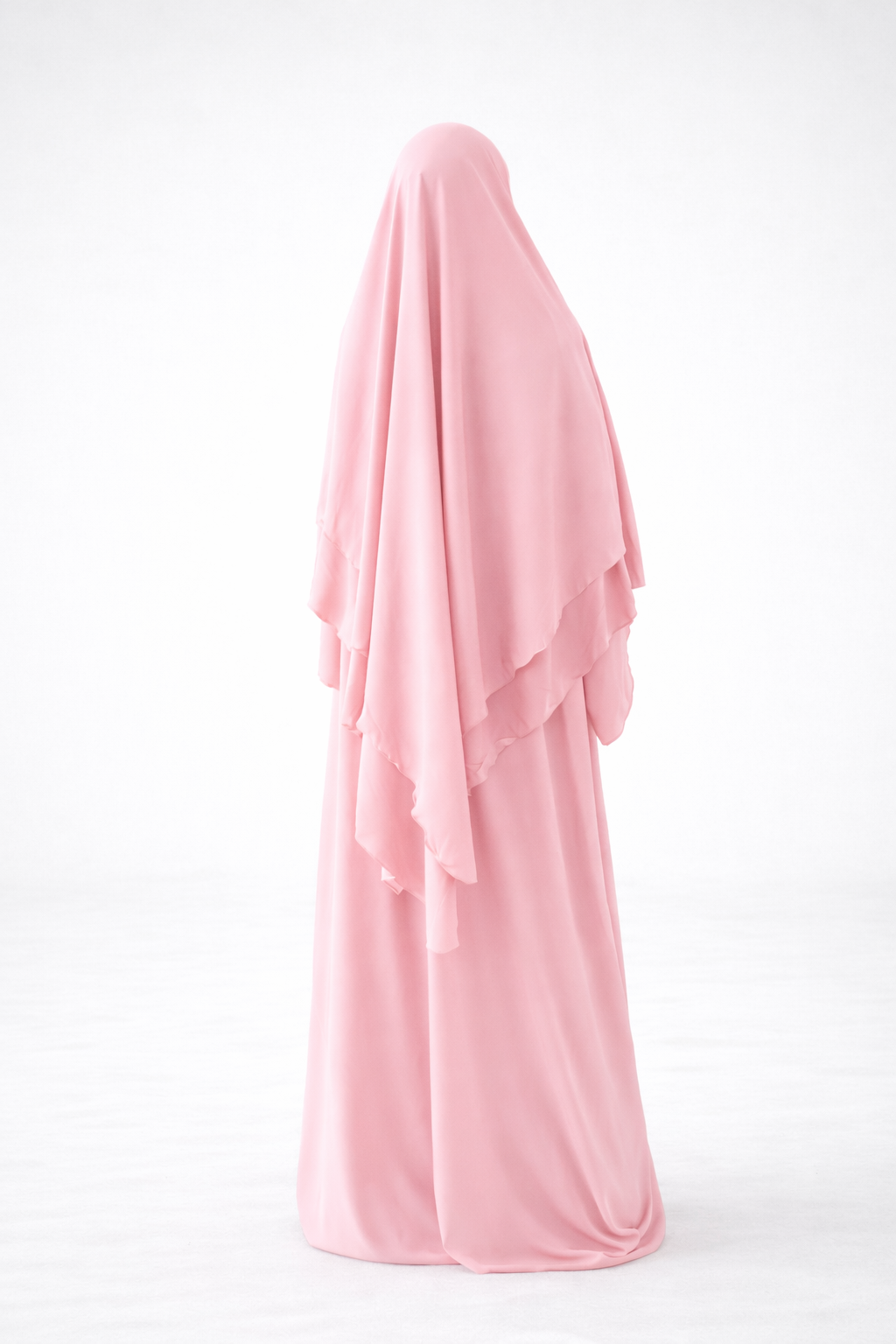 Ensemble Abaya et Khimar 2 voiles - Tissus jazz - Rose bébé