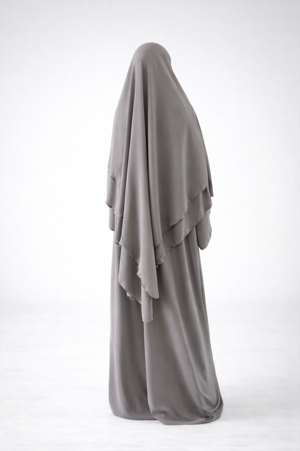 Ensemble Abaya et Khimar 2 voiles - Tissus jazz - Gris