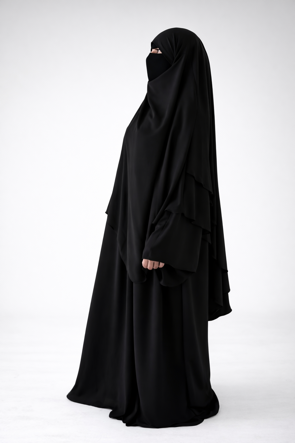 Ensemble Abaya et Khimar 2 voiles - Tissus jazz - Noir