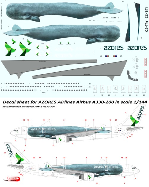 AZORES Airlines Airbus A330-200 " Whale " in scale 1/144