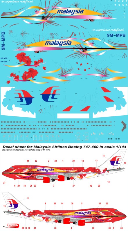  Malaysia Airlines " Hibiscus " Boeing 747-400 in scale 1/144