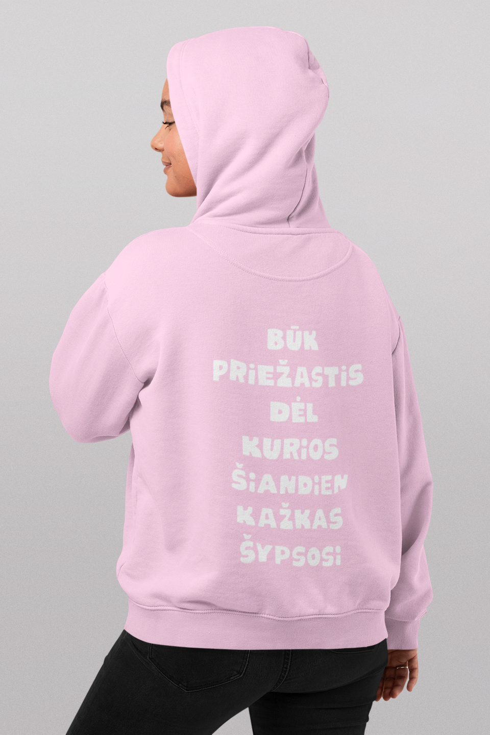 Džemperis "Būk priežastis šypsenos" (su gobtuvu)