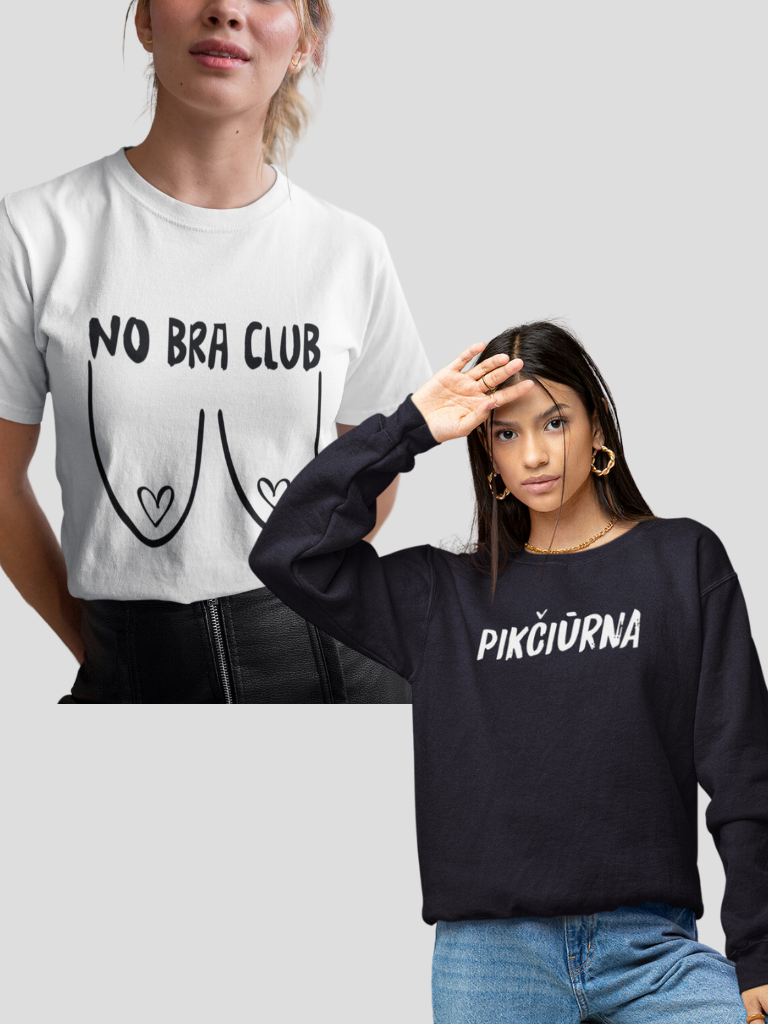 1+1 Marškinėliai "No bra club" ir Džemperis "Pikčiūrna"