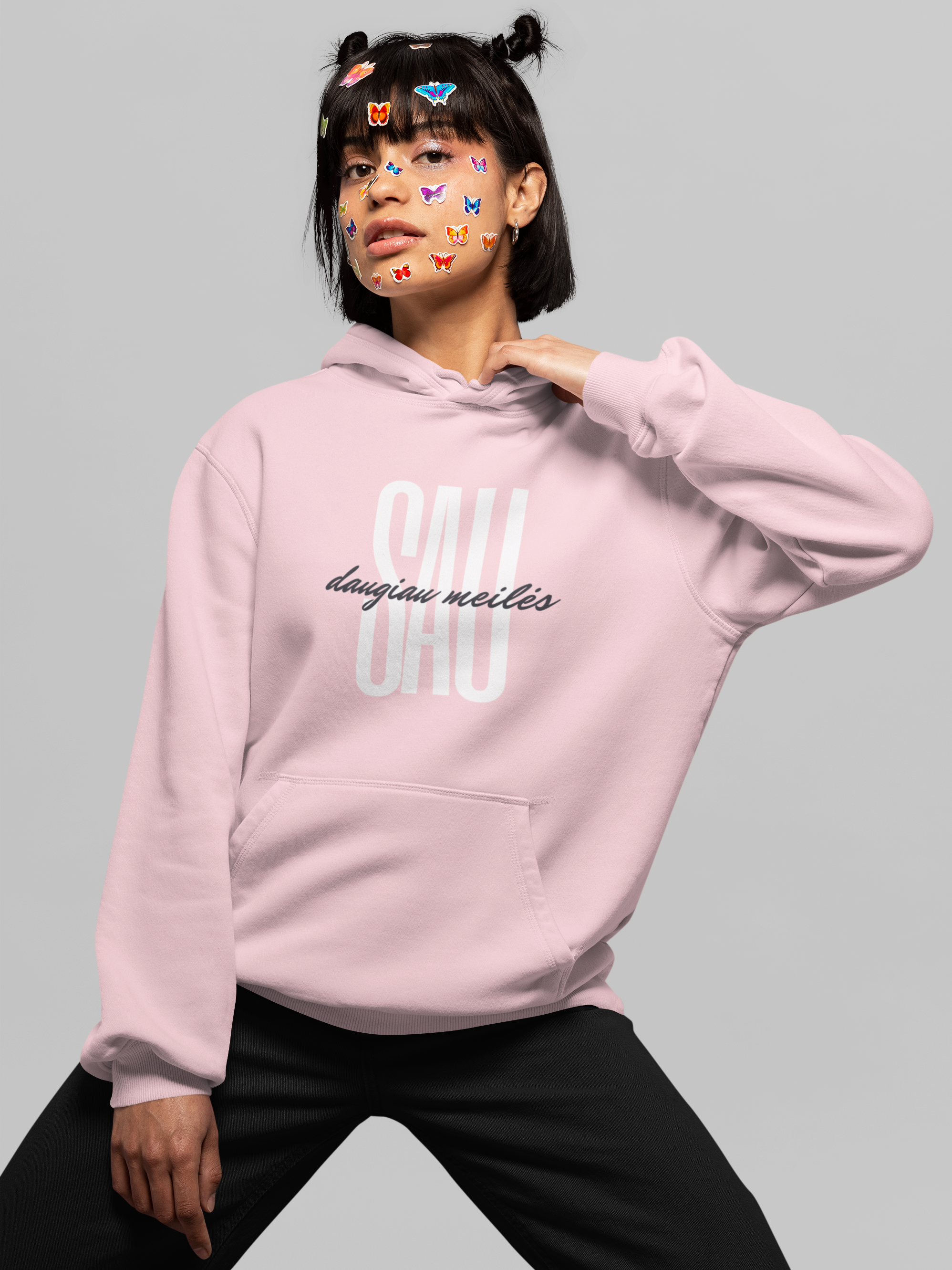 Džemperis "Daugiau meilės sau" (su gobtuvu)