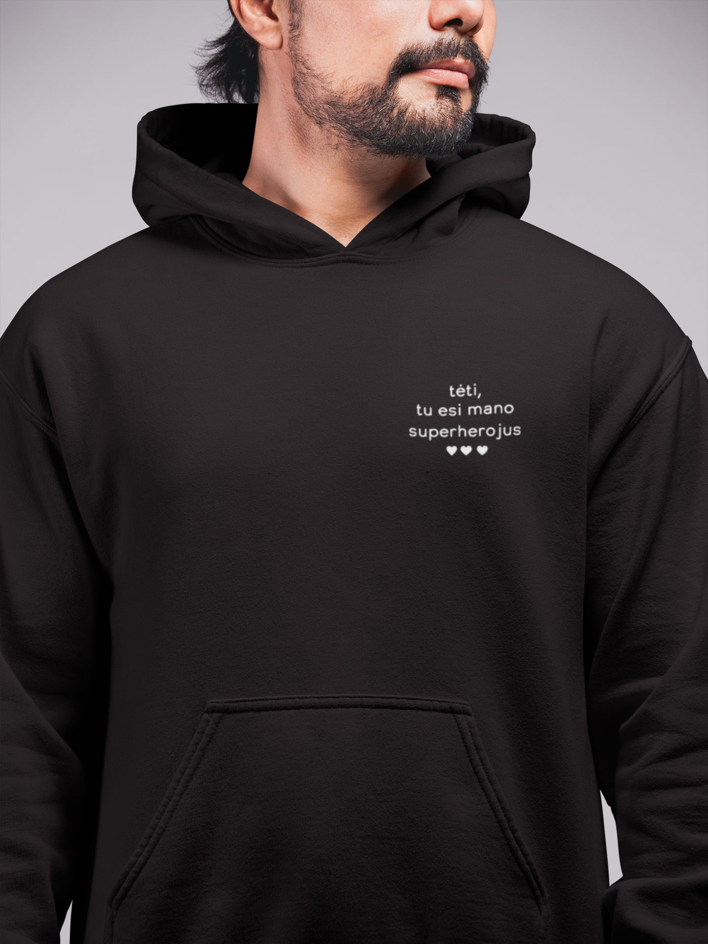 Džemperis "tėti, tu esi mano superherojus" (su gobtuvu)