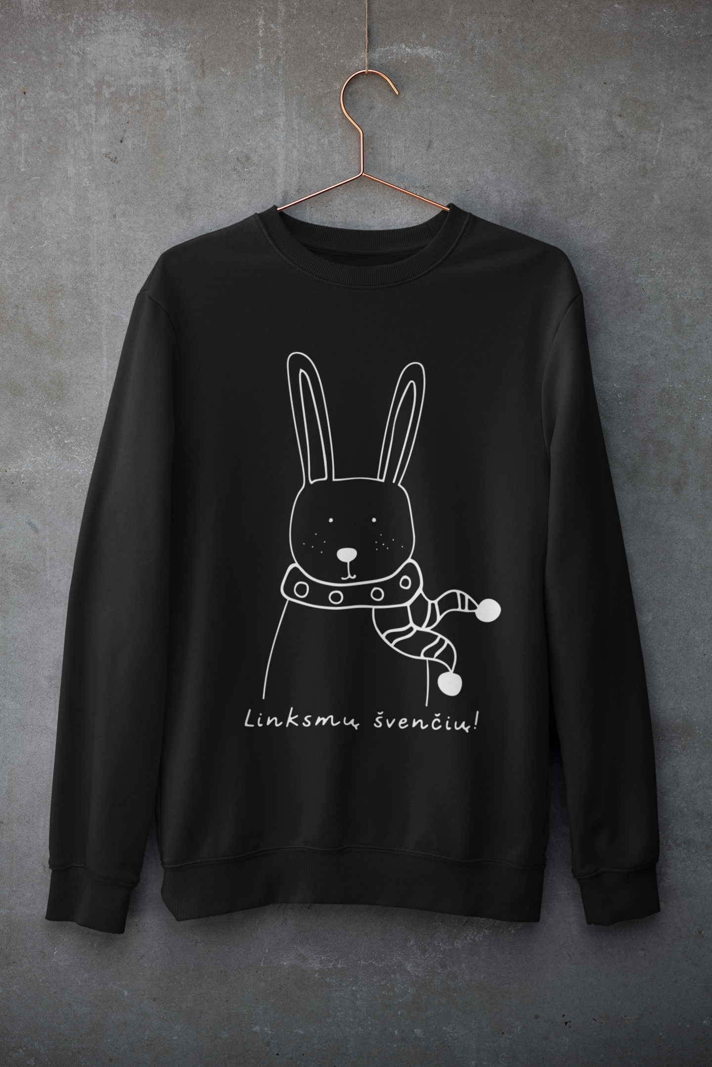 Kalėdinis juodas džemperis Triušiukas