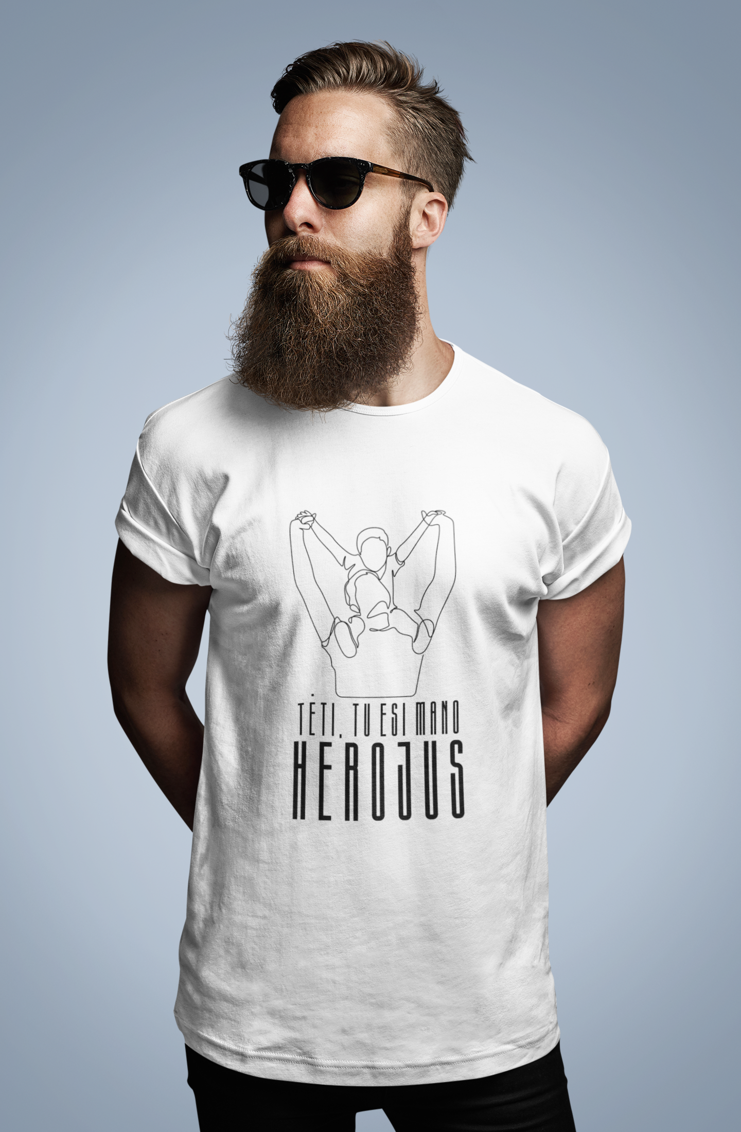 Marškinėliai "Tėti, tu mano herojus" (sūnaus iliustracija)