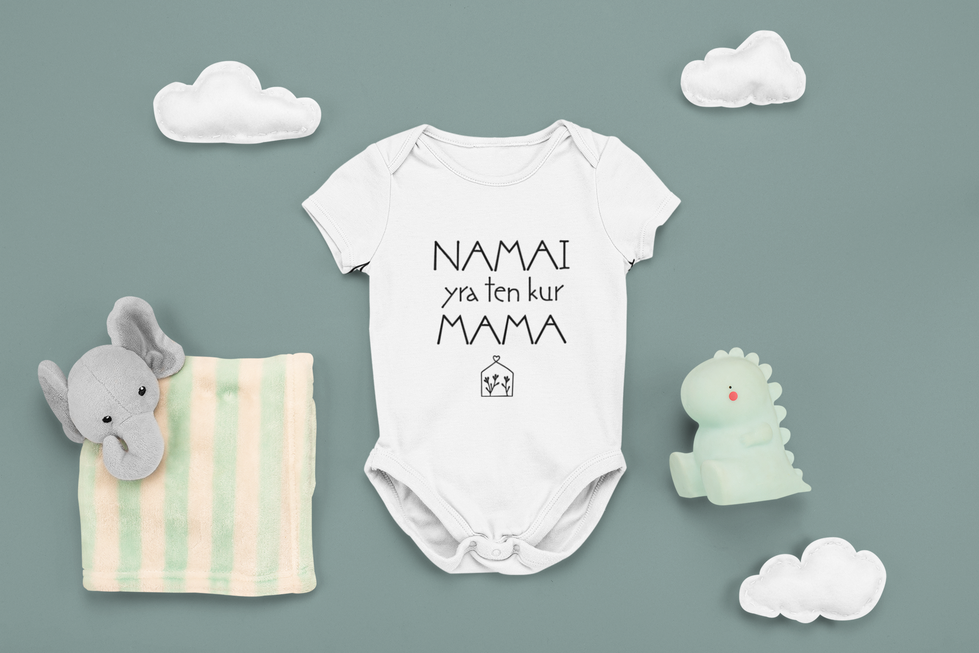 Vaikiškas UNISEX bodžiukas "NAMAI TEN KUR MAMA"