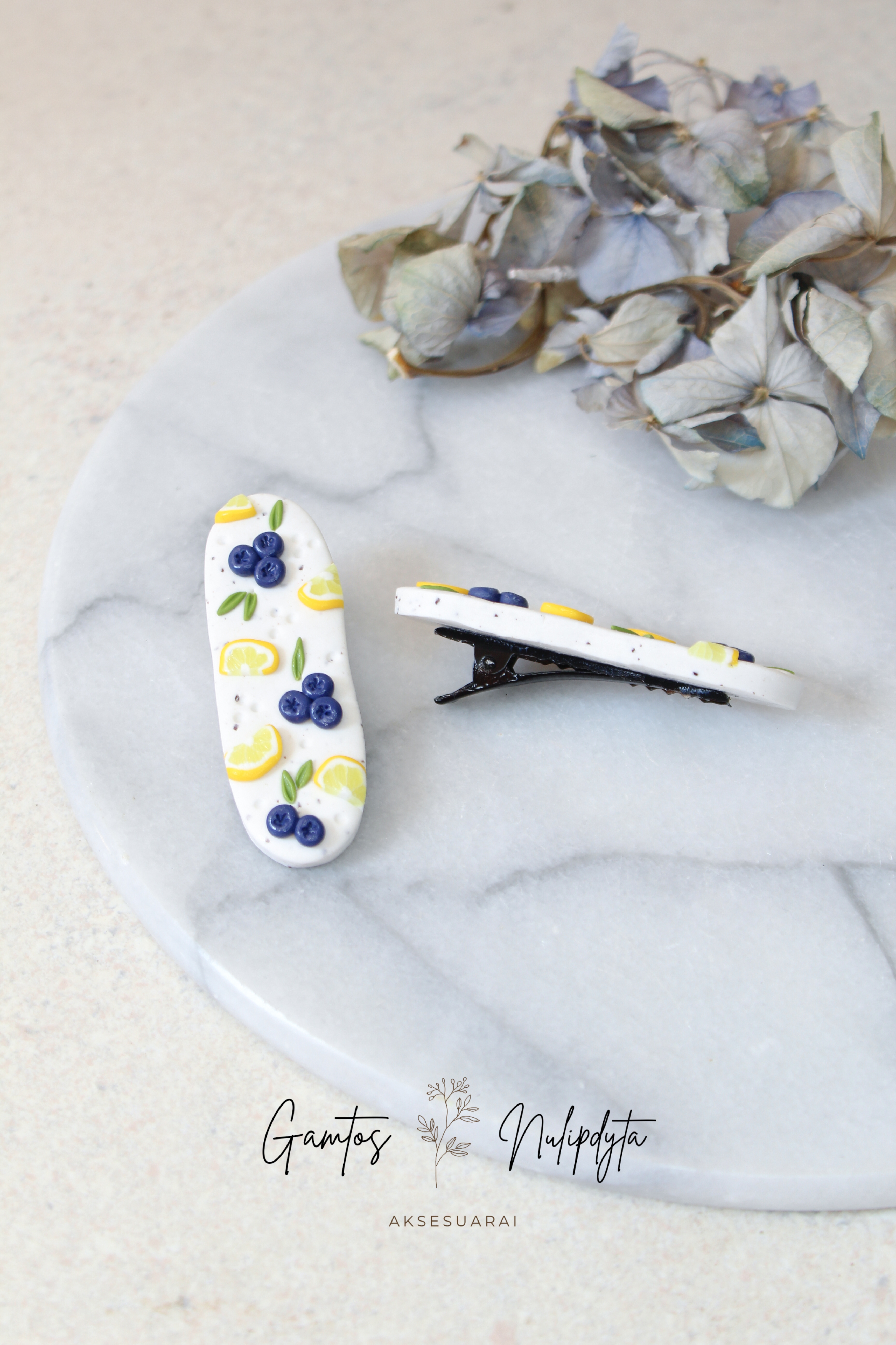 PLAUKŲ SEGTUKAI "CITRINOS+MĖLYNĖS"