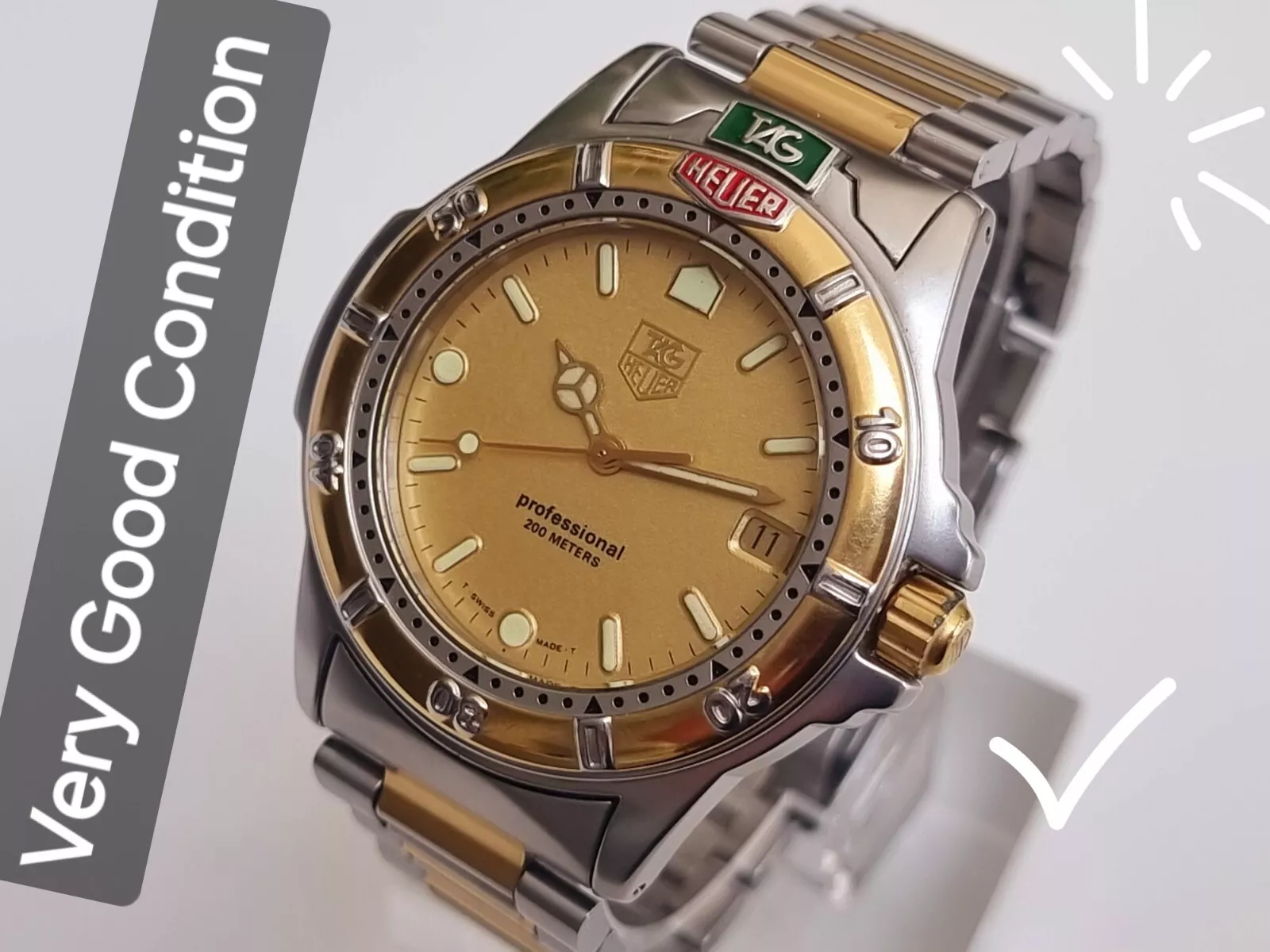 tag heuer 4000 Mens full size In Very Good condition Stunning Gold Steel Combo
