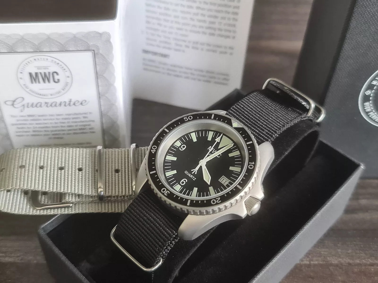 MWC Quartz Military Divers Watch with Sapphire Crystal BEST SELLER +grey strap
