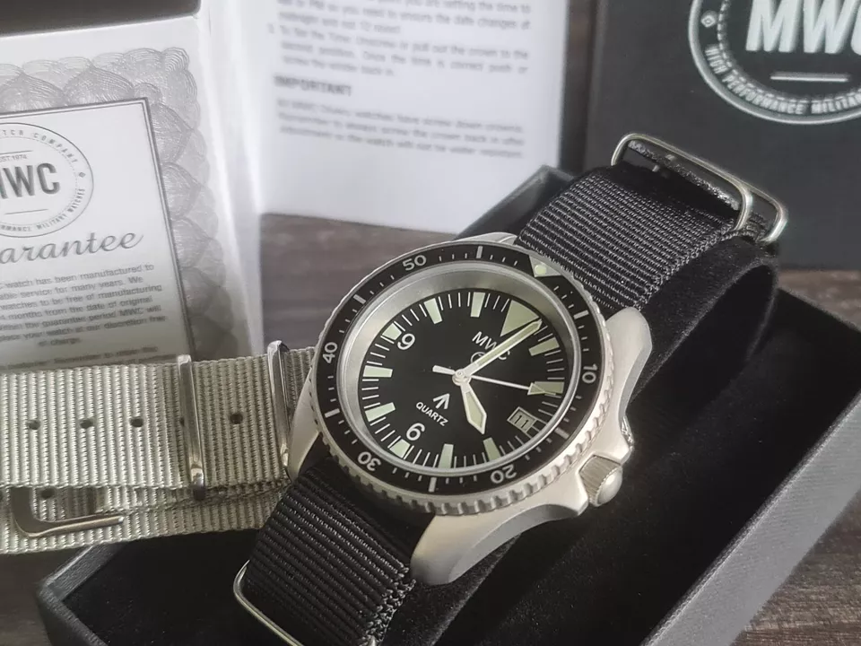 MWC Quartz Military Divers Watch with Sapphire Crystal BEST SELLER +grey strap
