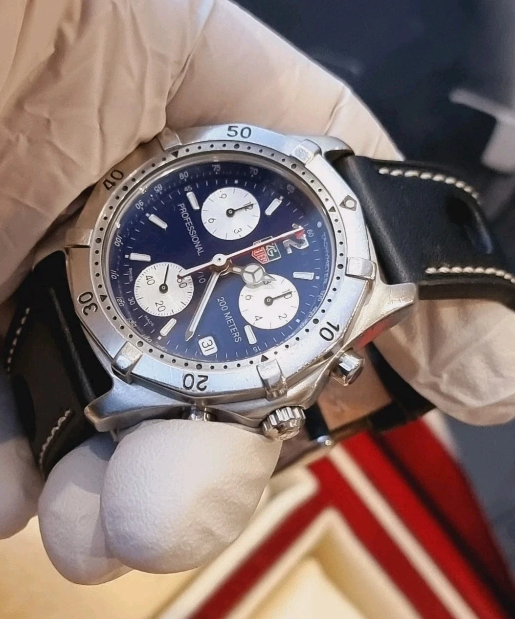 Tag Heuer 2000 Chronograph Ck1112 Rare Blue Dial New Battery Fitted Works Well