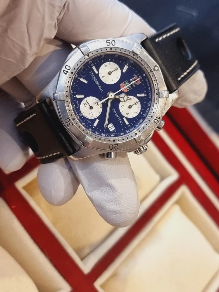 Tag Heuer 2000 Chronograph Ck1112 Rare Blue Dial New Battery Fitted Works Well
