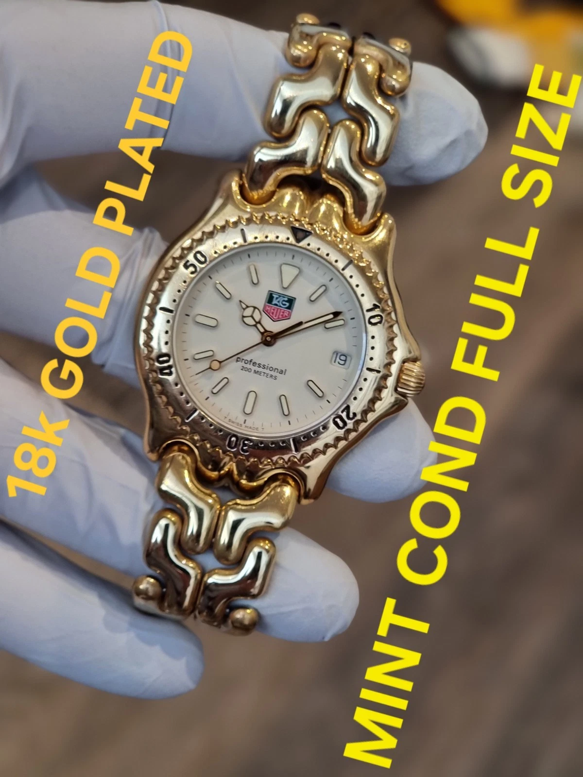 Tag Heuer Sel Sport 18K FULL GOLD PLATED FULL SIZE rare NEAR MINT CONDITION