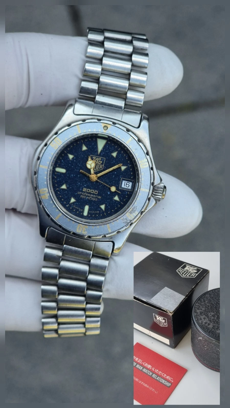 TAG HEUER 2000 Moondust Mid size Mens Or Womens Rare 2000 Logo On Dial + Box +
