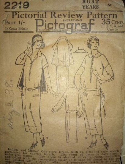 1920s Style Downton Abbey Kimono Tunic Dress with V Neck or Peter Pan Collar and Cape Custom Made in Your SIze from a Vintage Pattern 1923