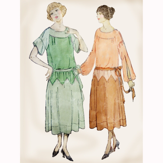 Early 1920s Style Raglan Sleeve Day Dress with Jagged Skirt Detail Custom Made in Your Size From a Vintage Pattern 1922