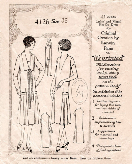 1920s Style Deep V Neck Day Dress with Wide Collar and Flared Side Skirt Insets Custom Made in Your Size From a Vintage Pattern 1925