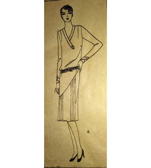 1920s Style Asymmetrical V Neck Band Drop Waist Dress with Front Pleated Skirt Custom Made in Your Size From a Vintage Pattern 1928